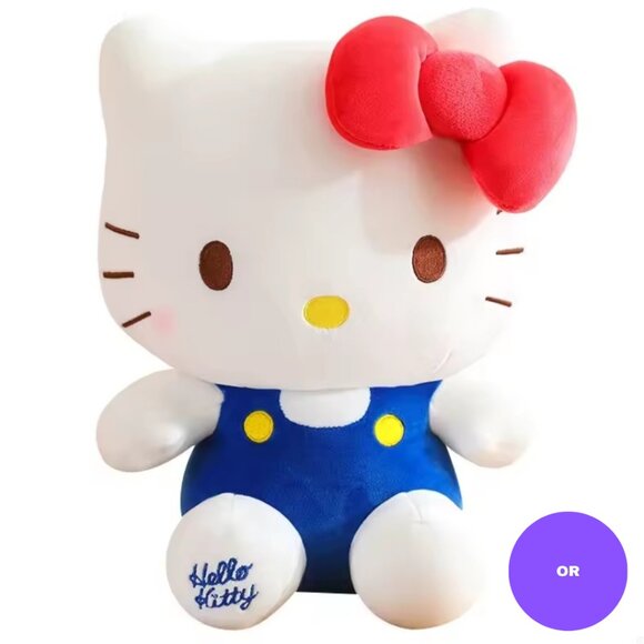 Hello Kitty Plush 9” – Red Bow – Blue Overalls – Cute Sanrio Stuffed Toy - Picture 1 of 8